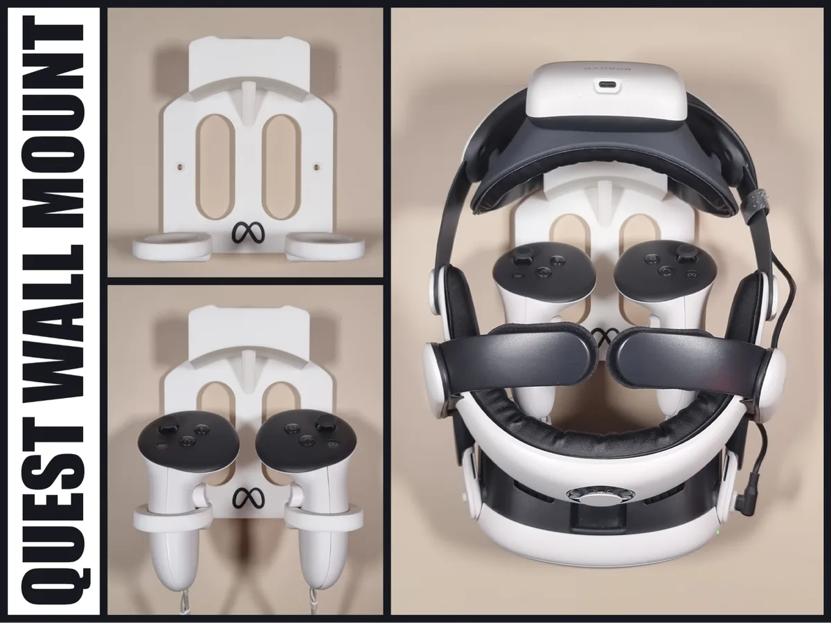 Soporte de pared, auriculares y controlador VR Quest 3 BOBOVR para impresión 3D, vista 1