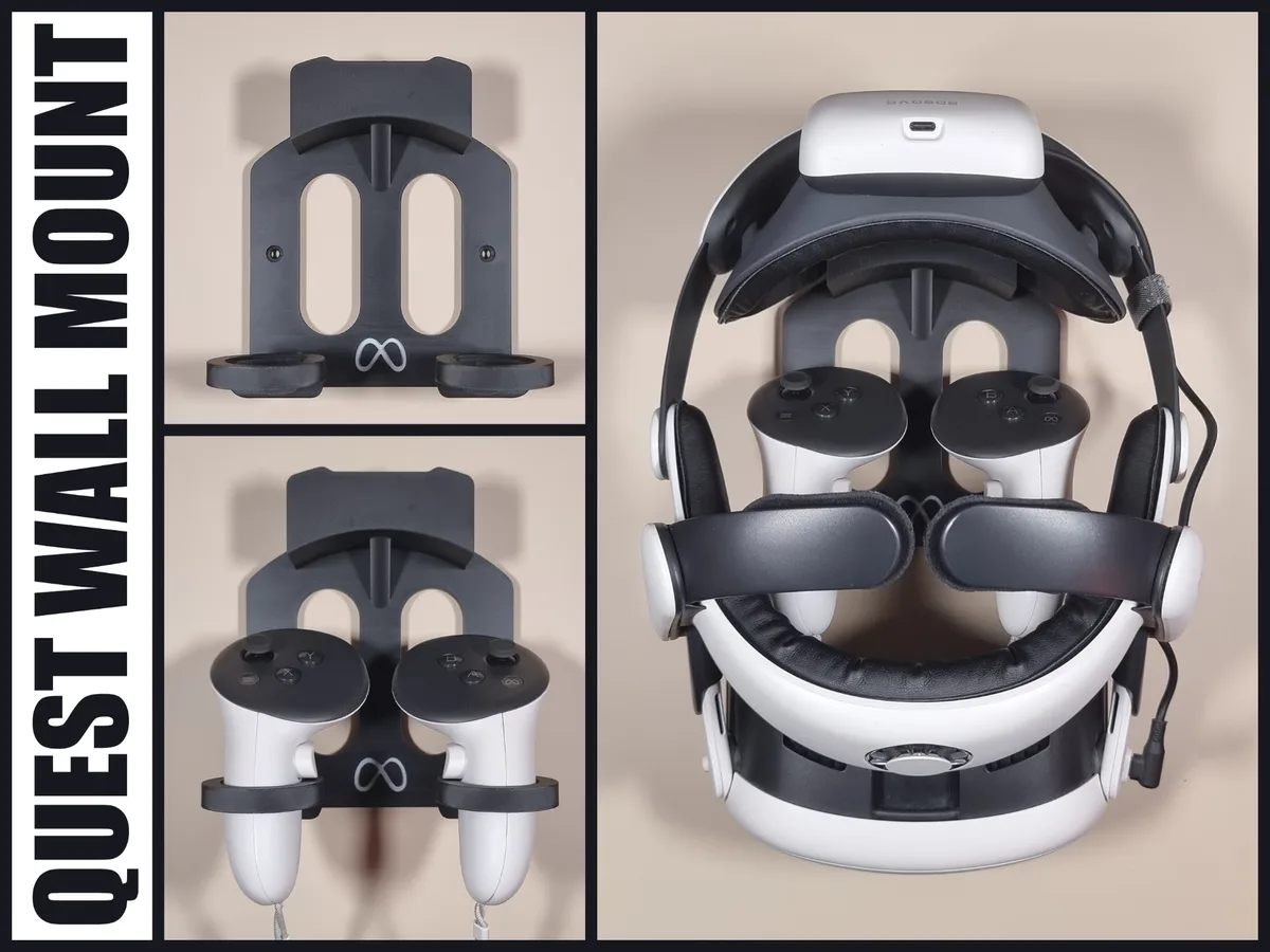 Soporte de pared, auriculares y controlador VR Quest 3 BOBOVR para impresión 3D, vista 2