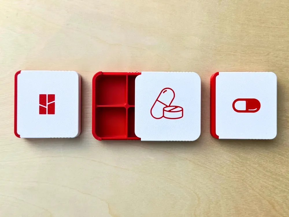 Pastillero con tapa corrediza y compartimentos · caja de piezas para impresión 3D, vista 1