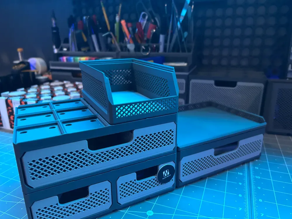 Apiladores resistentes - Contenedores de almacenamiento Gridfinity para impresión 3D, vista 3
