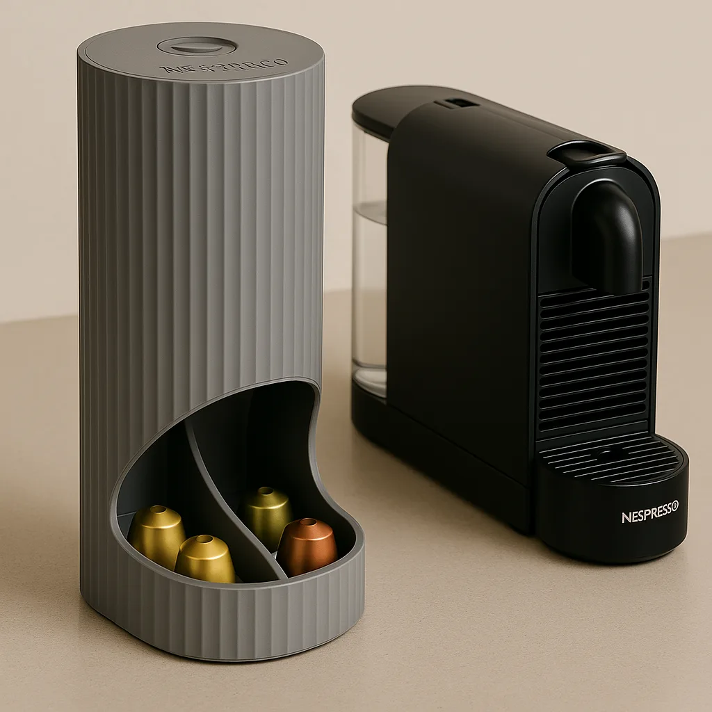 Tapas Porta Cápsulas Nespresso 2 Compartimentos para impresión 3D, vista 2