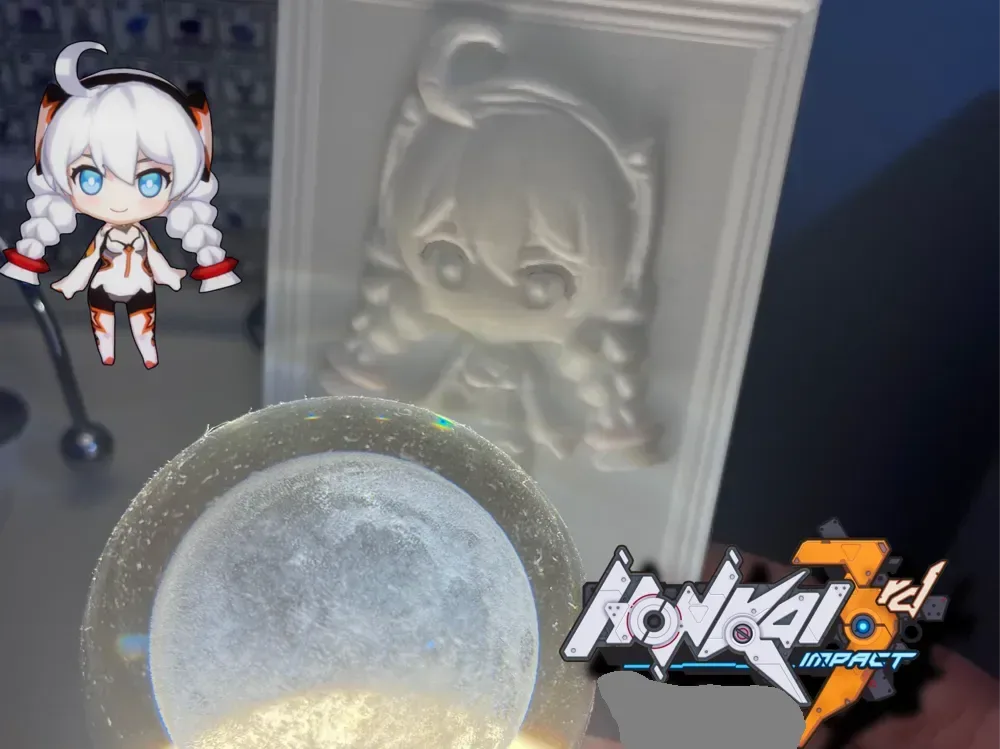 Kiana Kaslana Chibi Obra de arte enmarcada en 3D, vista 1