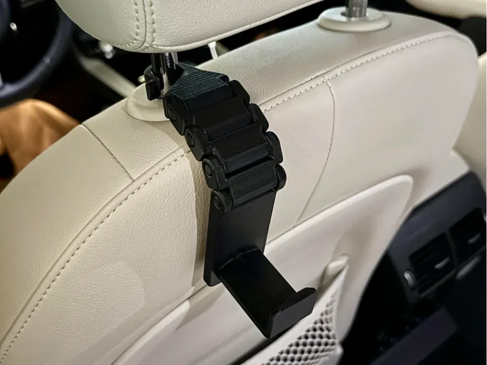Gancho para soporte de bolsa de coche para reposacabezas de asiento para impresión 3D, vista 1