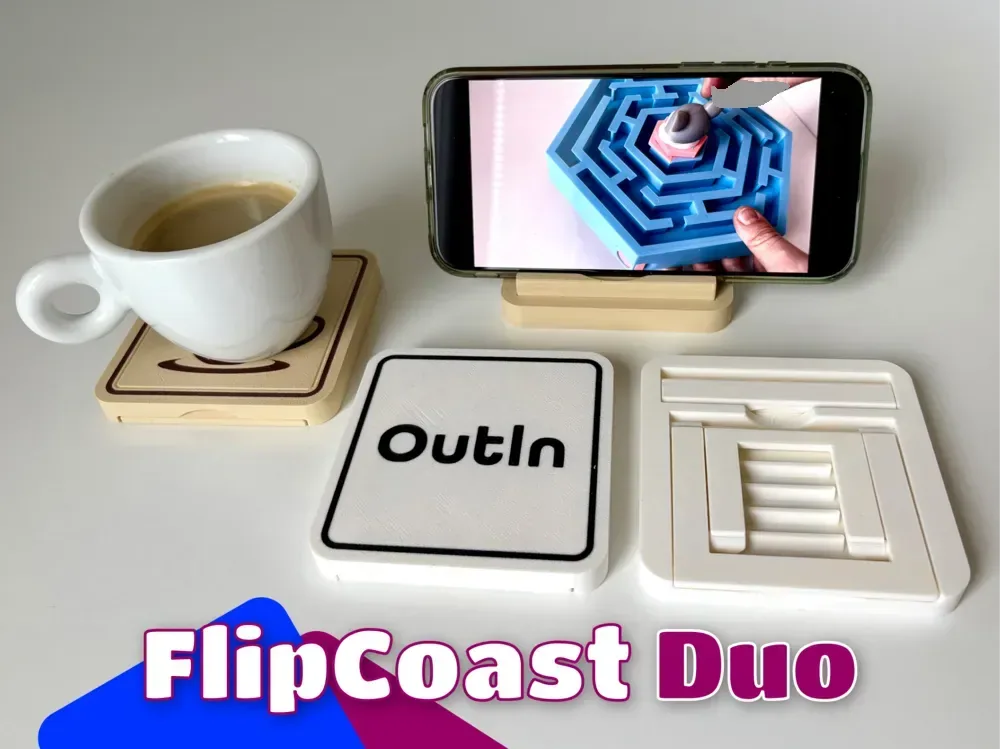 FlipCoast Duo – Posavasos transformador y soporte para teléfono, vista 1