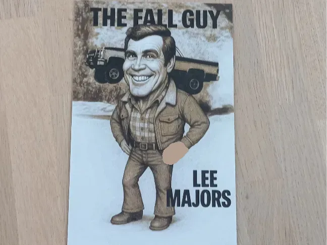 Caricatura de Lee Majors de The Fall Guy, vista 1