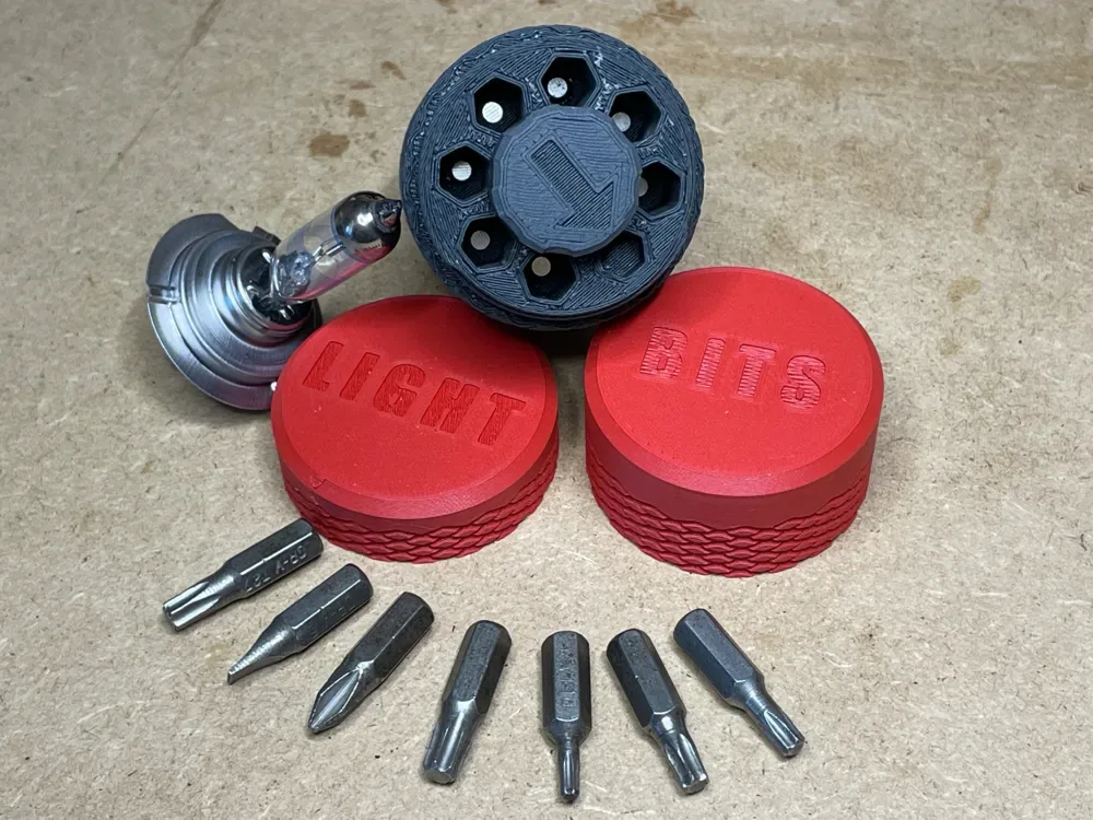 Organizador multiherramienta: lámpara H7 y estuche de inserciones automotrices para impresión 3D, vista 1