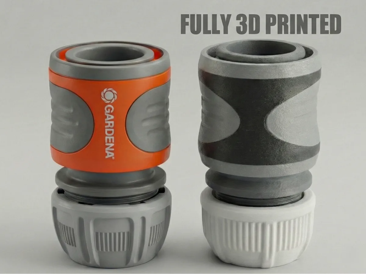 Adaptador de conector rápido de tapa de botella de PET a Gardena para impresión 3D, vista 3
