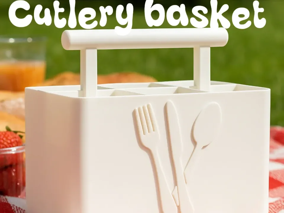 Cesta para cubiertos con asa – Organizador de picnic para impresión 3D, vista 1