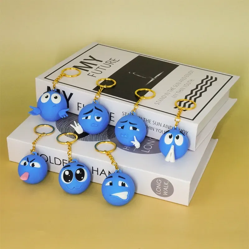 Llavero Emoji de cara azul pequeña, emoji de cara azul, emoji de frijol azul pequeño, vista 2
