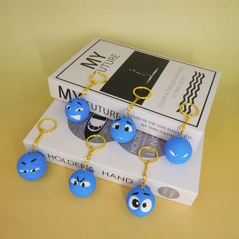 Llavero Emoji de cara azul pequeña, emoji de cara azul, emoji de frijol azul pequeño, vista 3