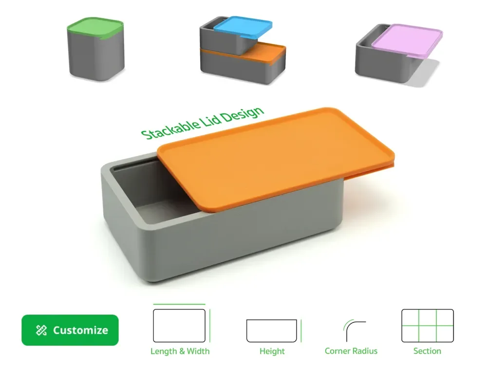 Caja Personalizable con Tapa Deslizante (Caja Paramétrica) para impresión 3D, vista 1