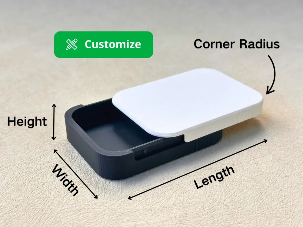 Caja con Tapa Deslizante Personalizable (Caja Paramétrica) para impresión 3D, vista 1