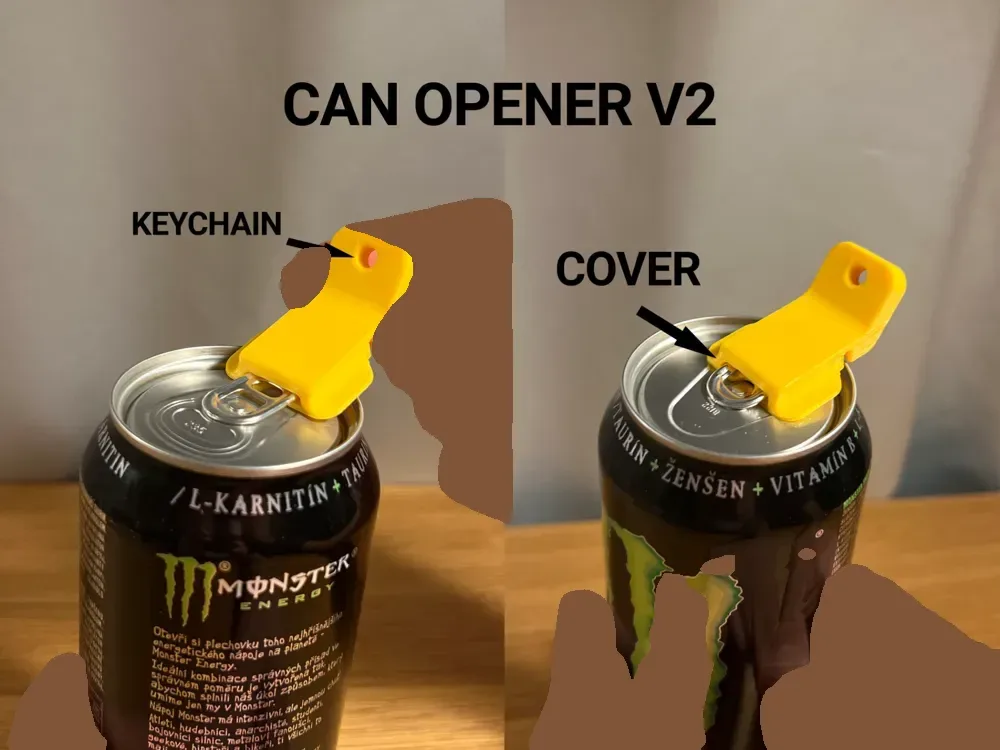 Abrelatas de bebidas con tapa para impresión 3D, vista 1