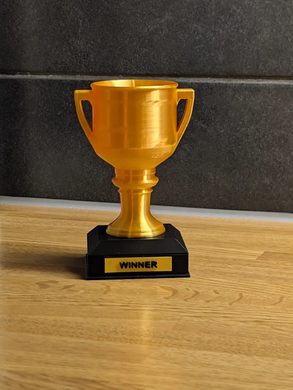 Trofeo moderno con texto, vista 2