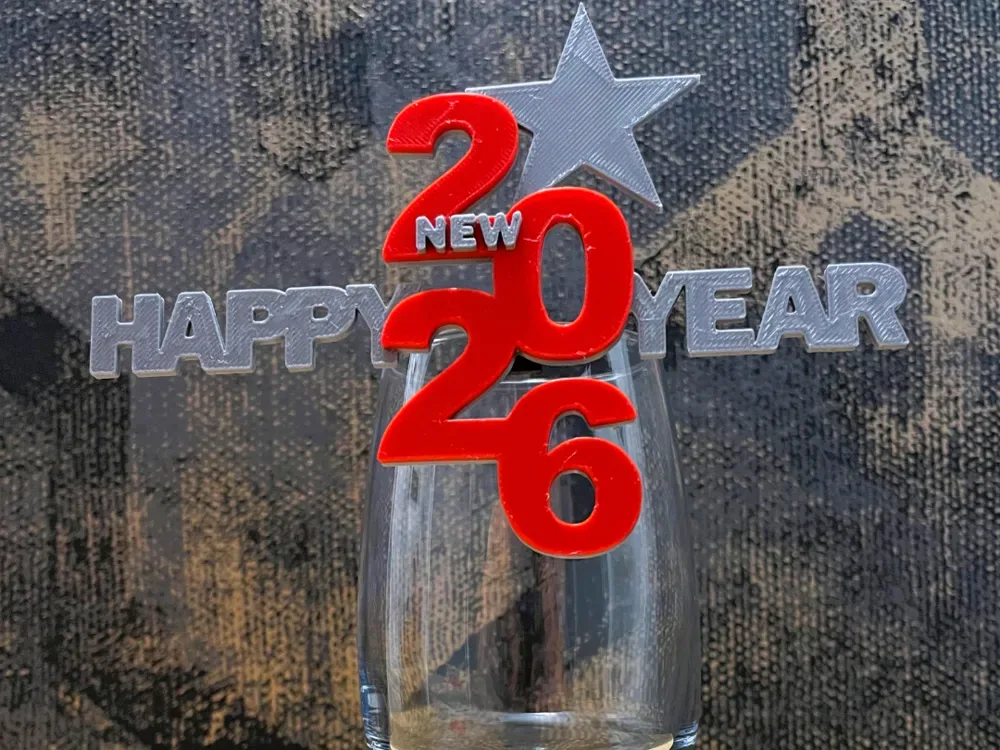 Decoración de cristal rojo plateado Feliz año nuevo 2026,fr, vista 1