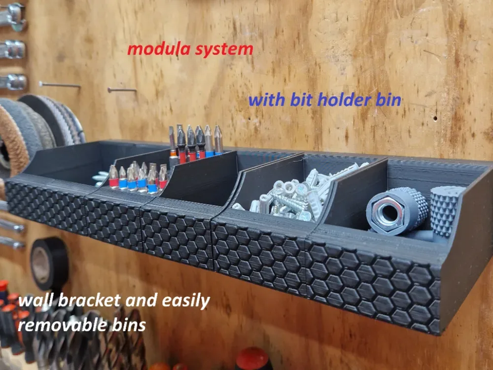 Organizador modular de contenedores de almacenamiento para montaje en pared para impresión 3D, vista 1