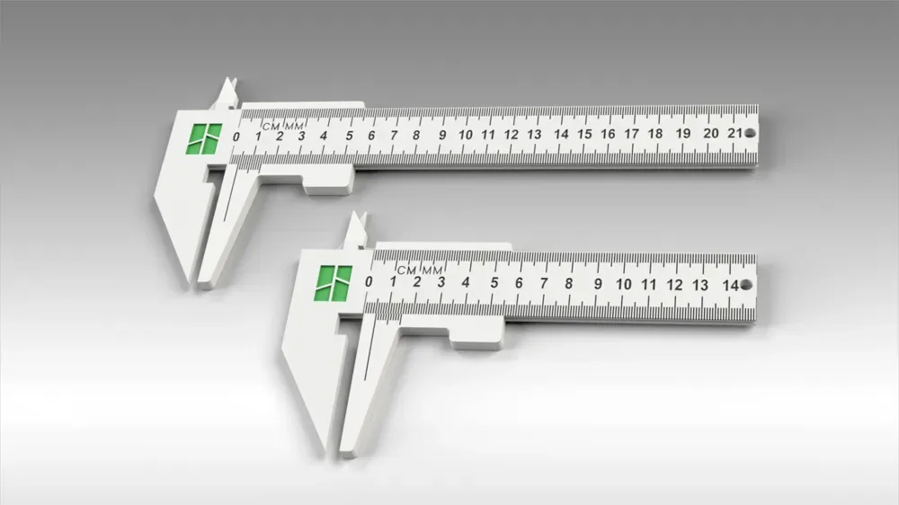 Regla con calibre Vernier: dos longitudes para impresión 3D, vista 1