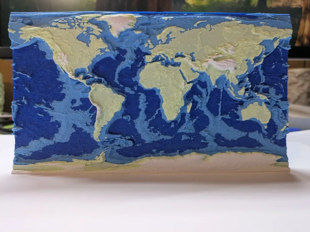 Mapa mundial: topografía y batimetría, vista 1