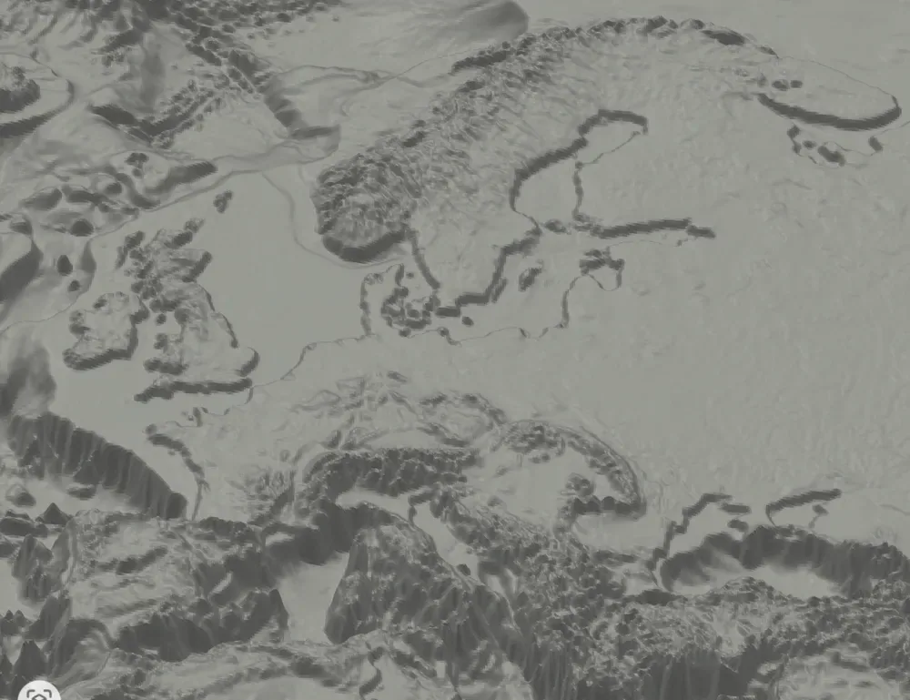 Mapa mundial: topografía y batimetría, vista 3