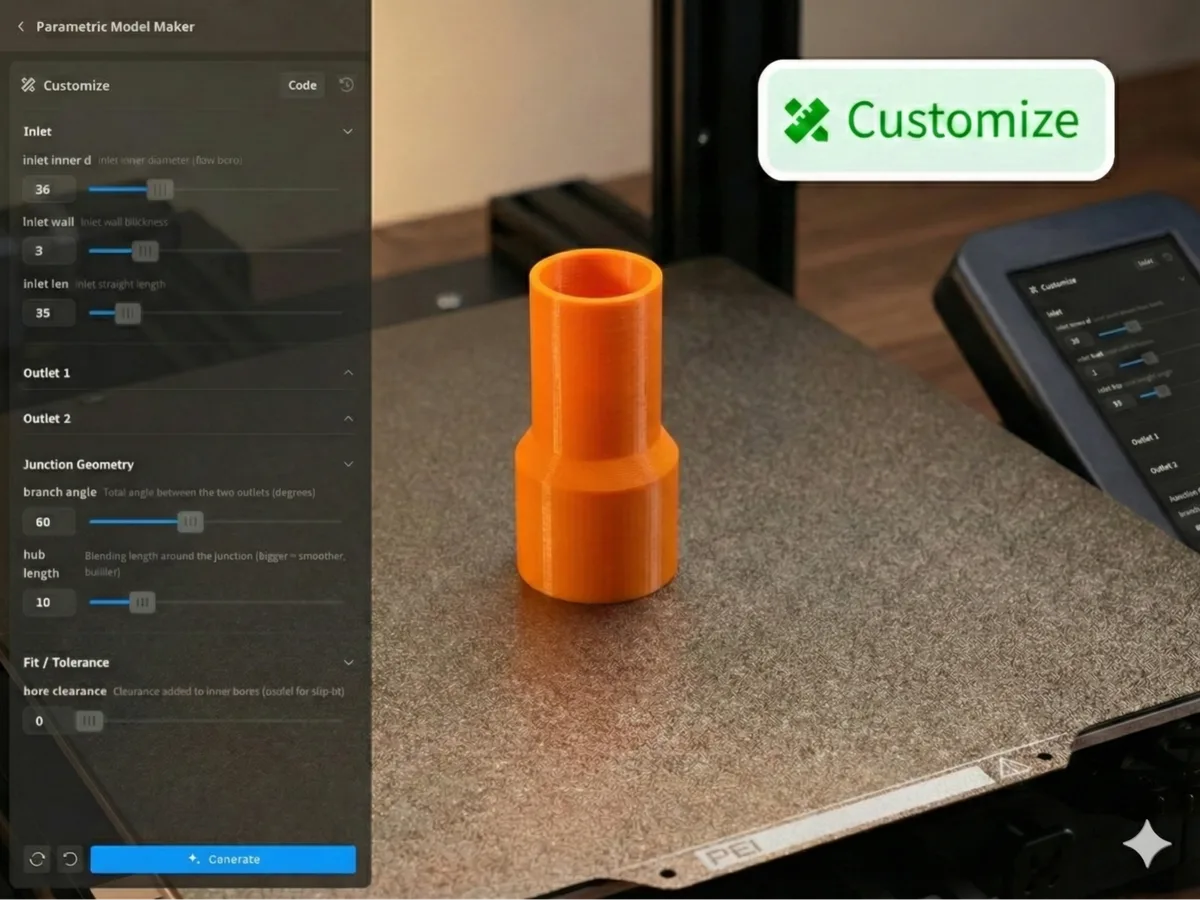 Conector adaptador de manguera personalizable de cualquier tamaño para impresión 3D, vista 1