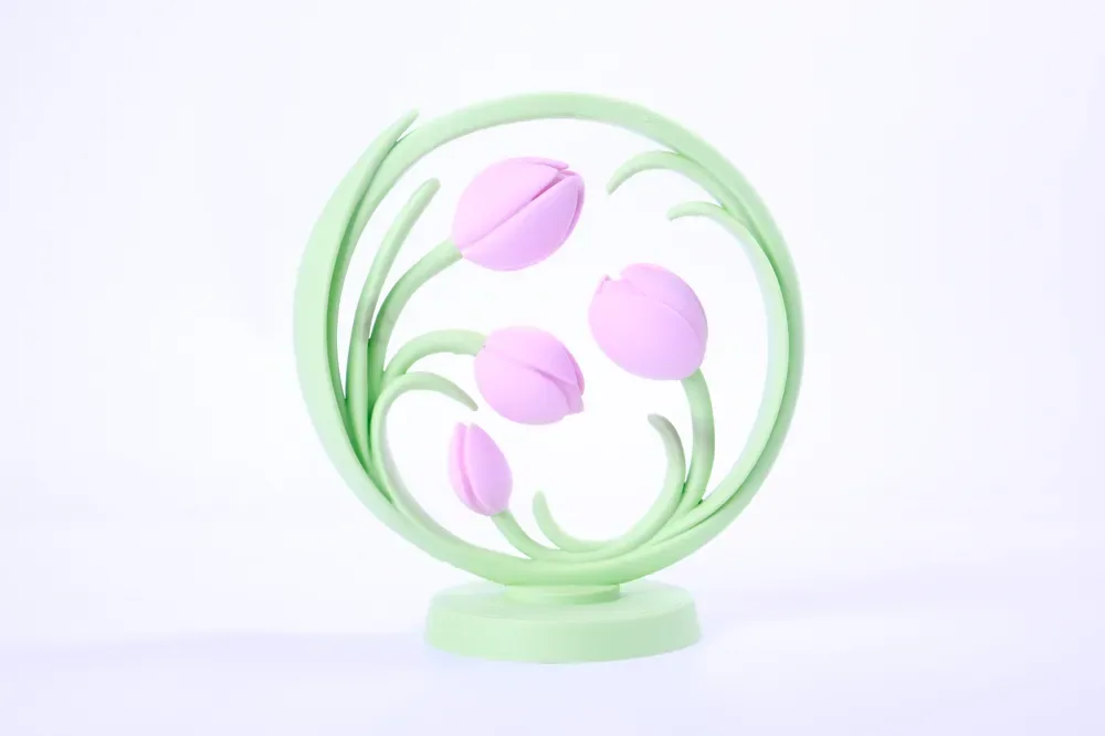 Escultura de círculo de tulipanes - Decoración floral en colores pastel, vista 2