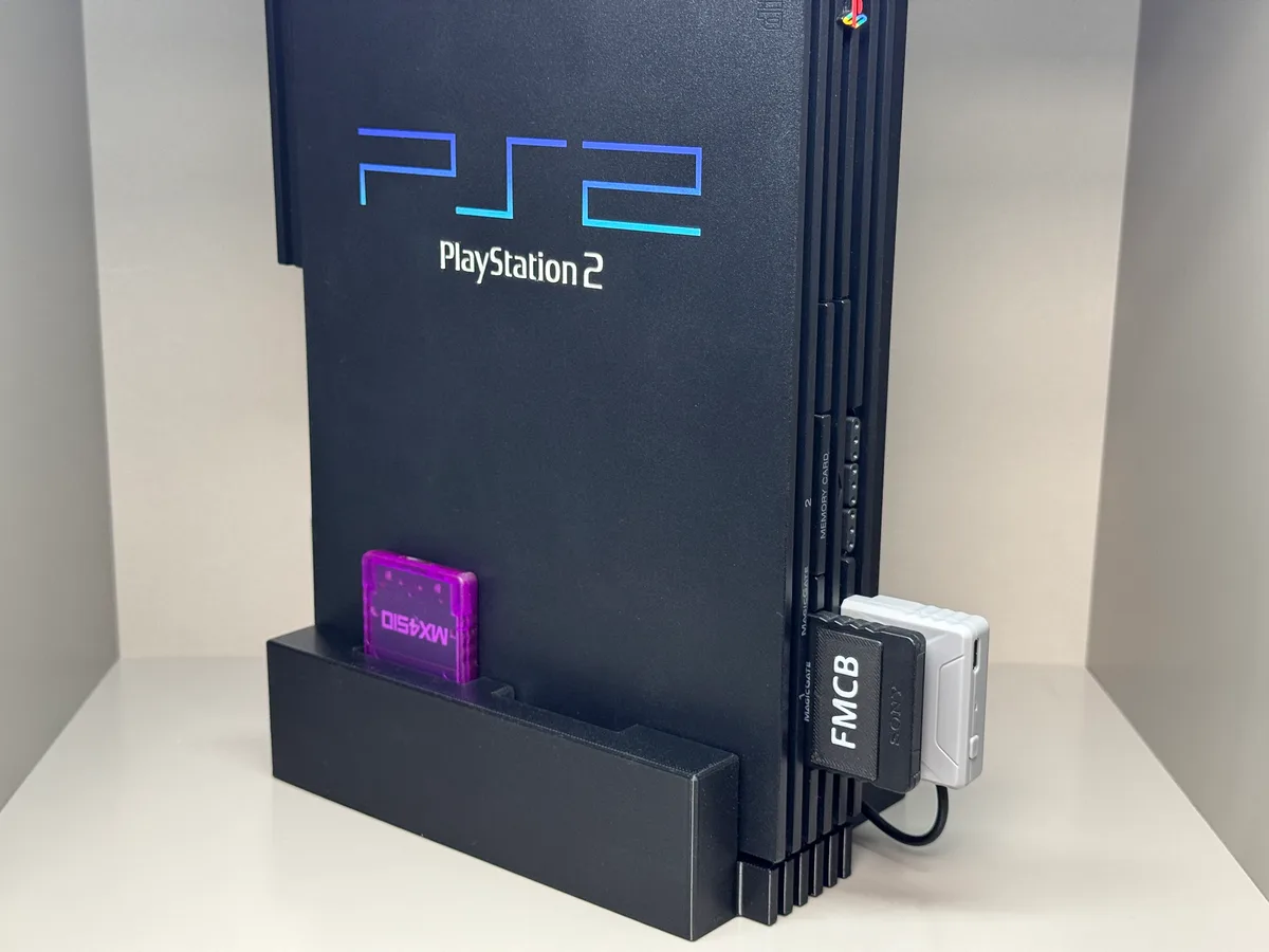 Soporte vertical Playstation 2 (Fat) para impresión 3D, vista 1