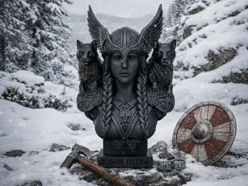 Busto de Freyja con gatos - Decoración de mitología nórdica, vista 1