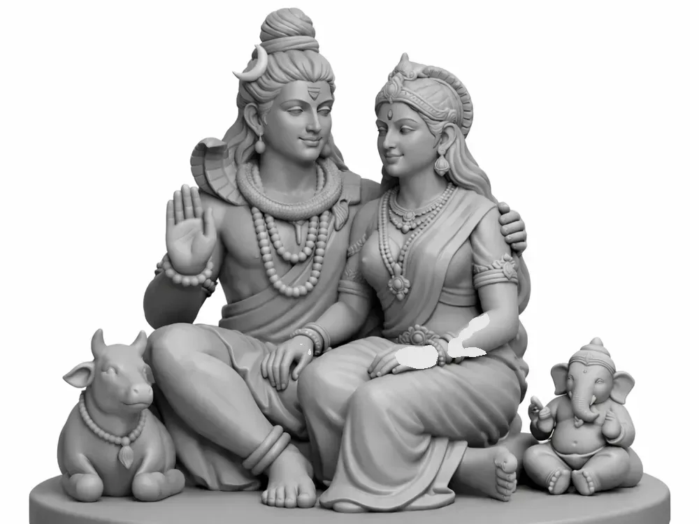 Shiv Parvati con Ganesha Nandi, vista 1