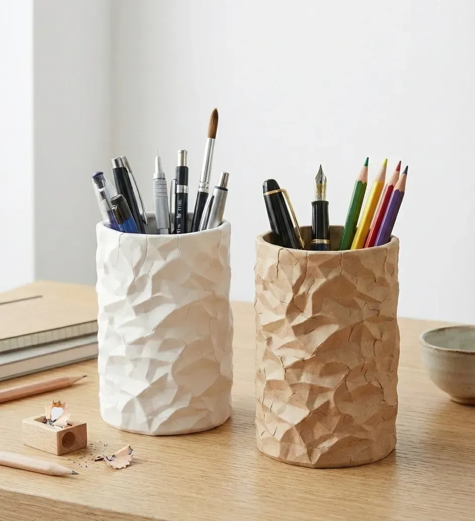 Portalápices arrugado - Organizador de escritorio moderno para impresión 3D, vista 2
