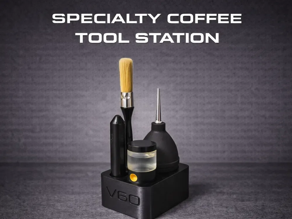 Estación de herramientas compacta V60 y organizador de espresso para impresión 3D, vista 1