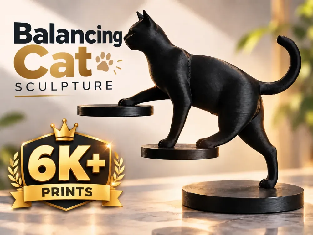 Escultura de gato en equilibrio, vista 1