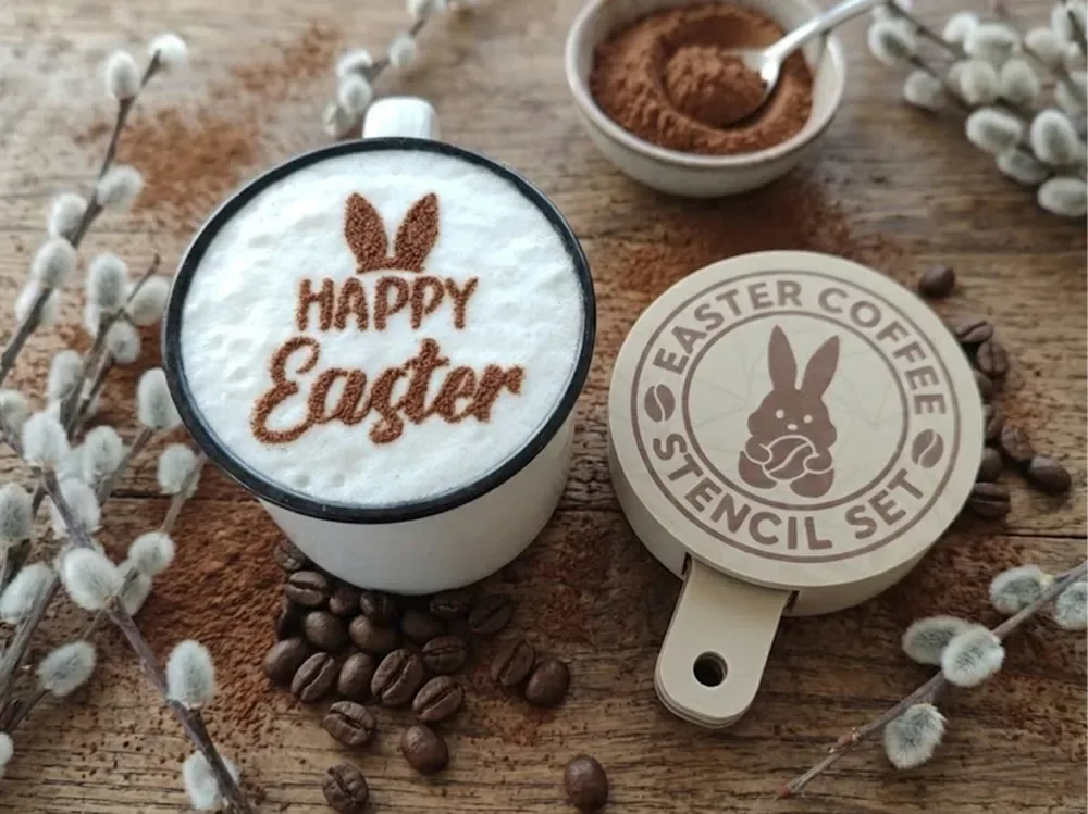 Juego de plantillas de café · capuchino de Pascua para impresión 3D, vista 1