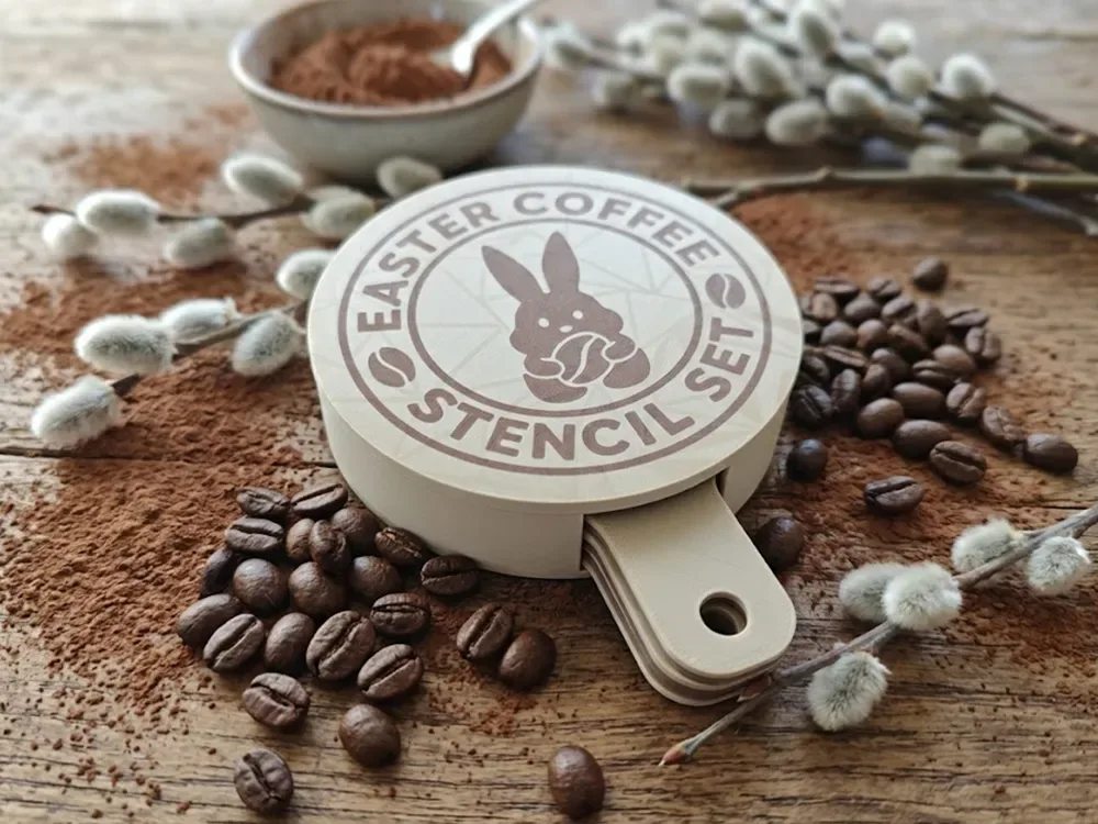 Juego de plantillas de café · capuchino de Pascua para impresión 3D, vista 2