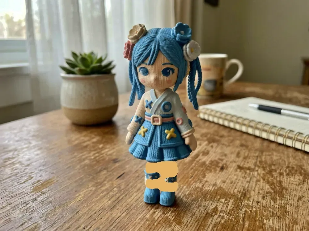 Linda muñeca de punto STL ? Juguete Kawaii Azul, vista 1