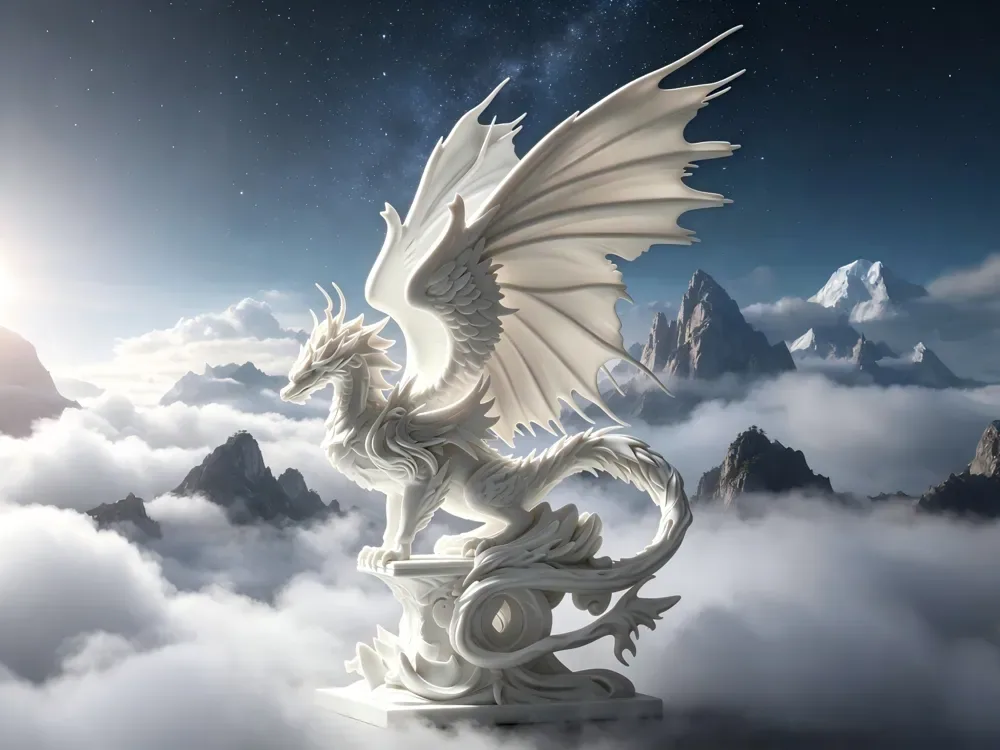 Yun Jin: figura de dragón blanco de alas azules, vista 1
