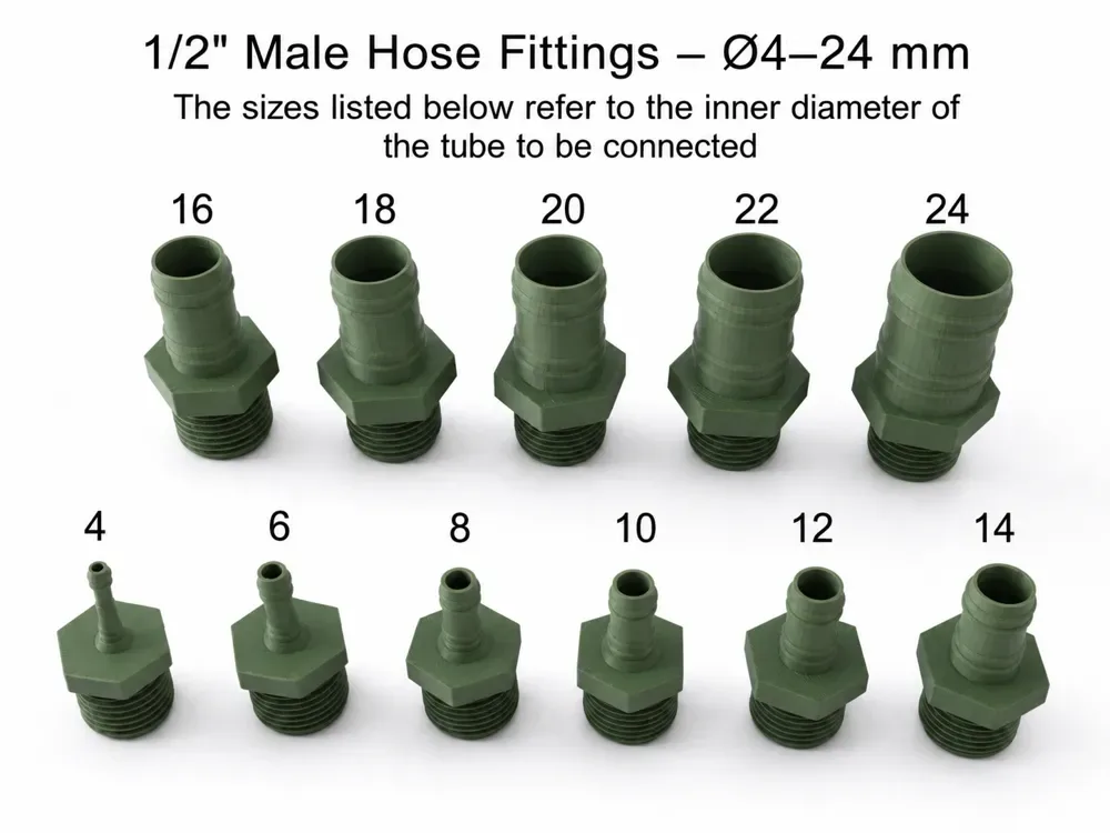 Racores Hidráulicos 1 · 2'' M → Tubos Ø interno 4–24 mm para impresión 3D, vista 1