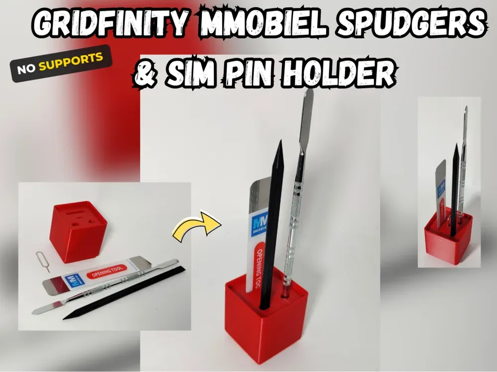 Kit de reparación de teléfonos Gridfinity: Spudger y pin SIM, vista 1