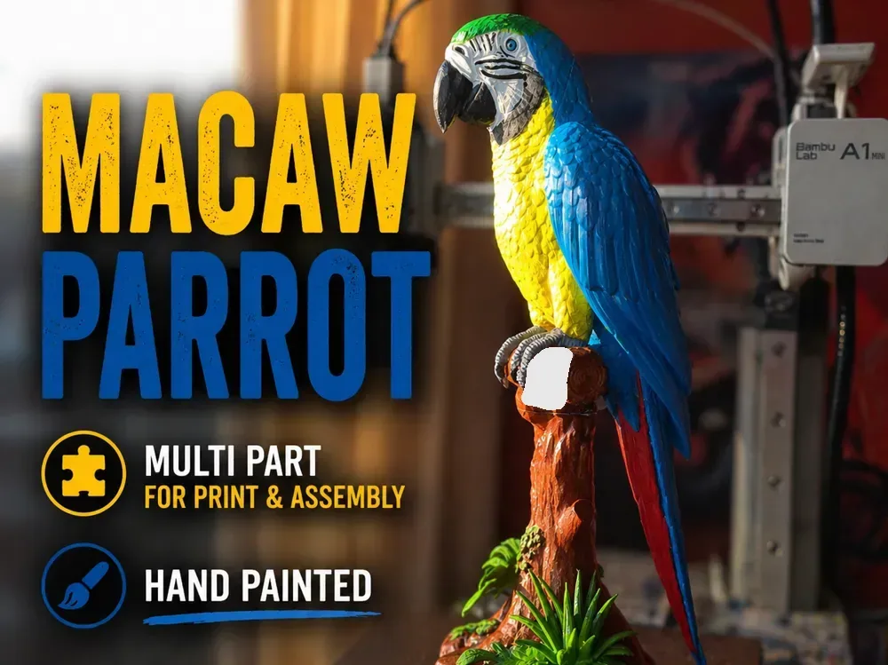 Loro guacamayo colorido | Impresión 3D de varias partes, vista 1