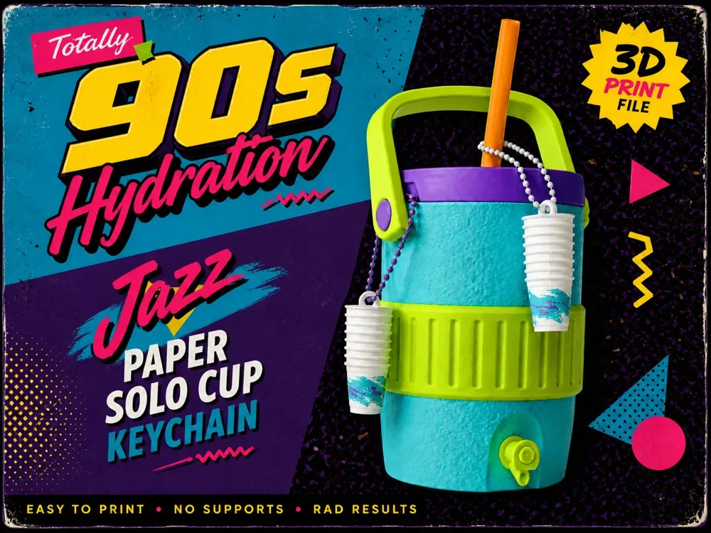 Llavero de pila de vasos de papel, impresión Jazz Solo 90s, vista 1