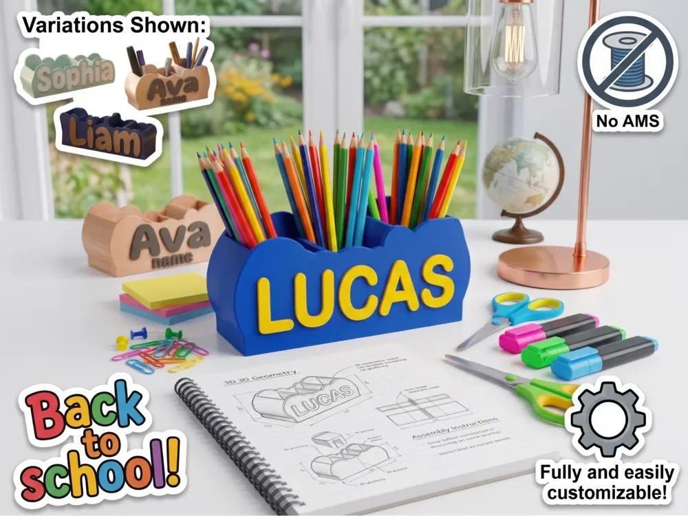 Organizador de escritorio con nombre personalizable de regreso a clases, vista 1
