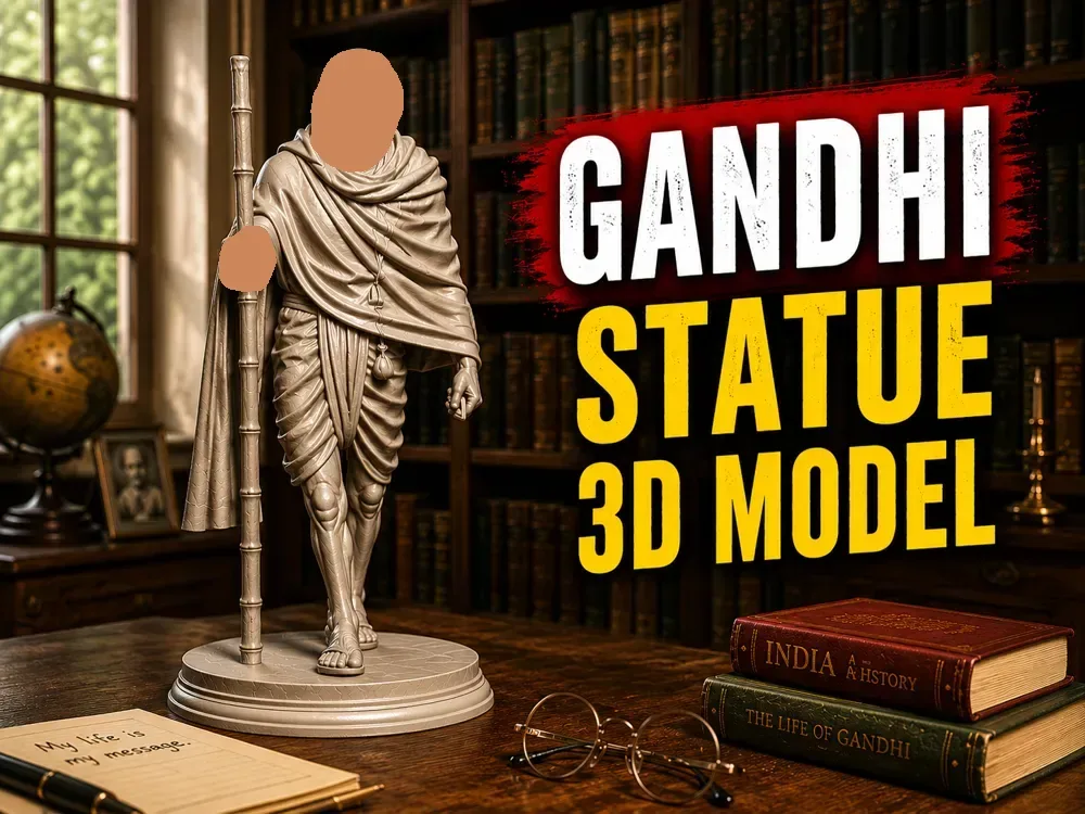 Estatua de Gandhi modelo 3d, vista 1