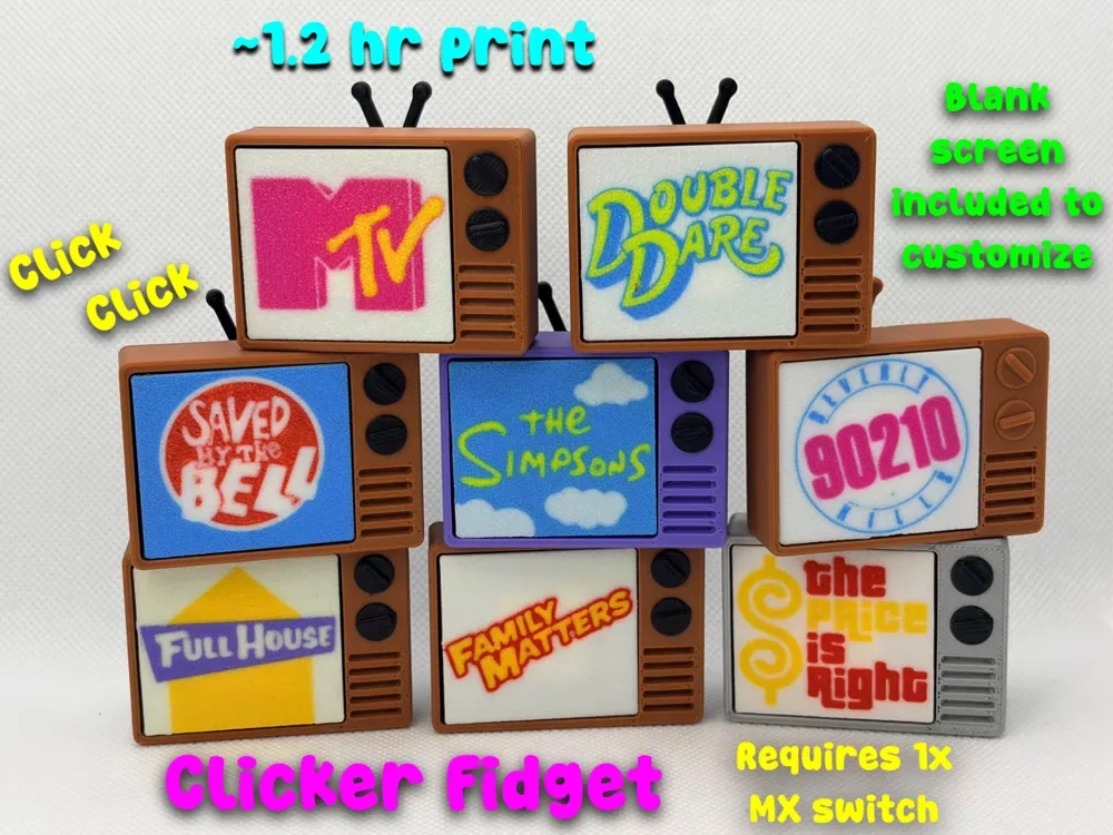 Juguete antiestrés Clicker TV nostálgico (personalizable), vista 1