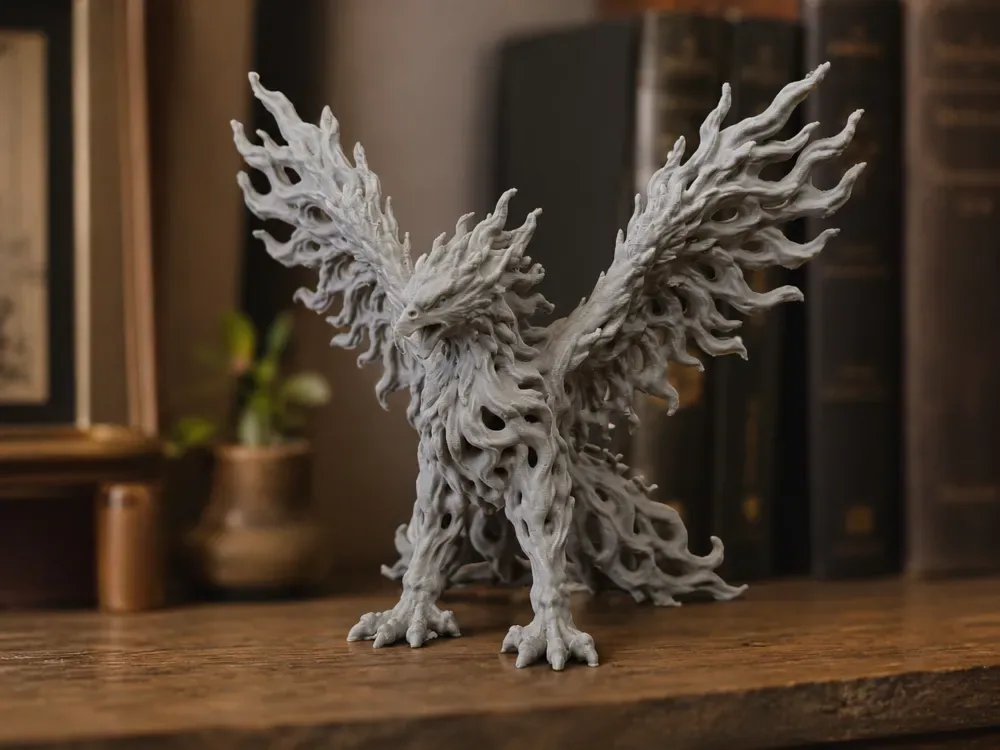 Fénix Llama de las Sombras - ¡Escultura del Fénix Voronoi!, vista 1