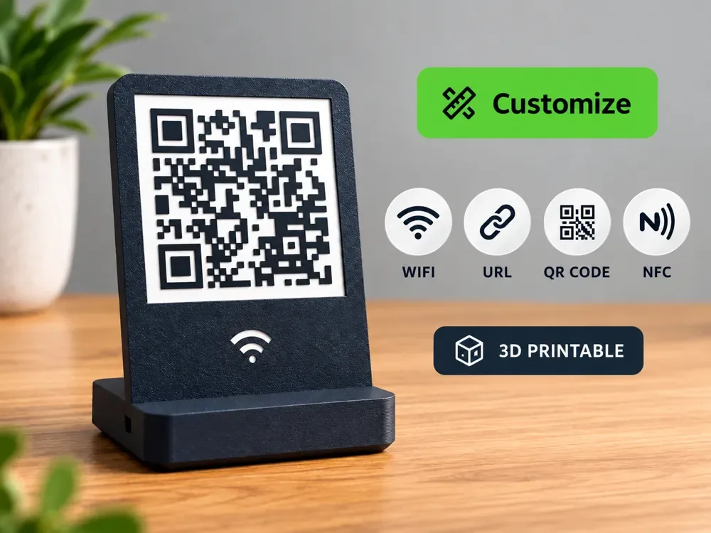Código QR personalizable con soporte, vista 1