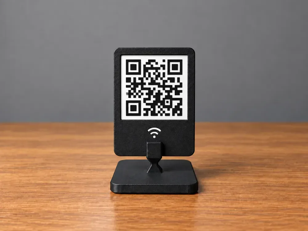 Código QR personalizable con soporte, vista 3