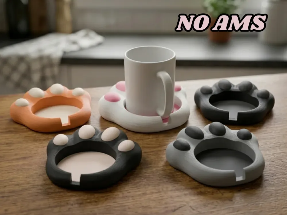 Lindo soporte para latas de taza con forma de pata de gato para impresión 3D, vista 1