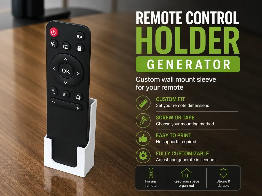 Soporte de control remoto Generador Montaje en pared personalizado para impresión 3D, vista 1