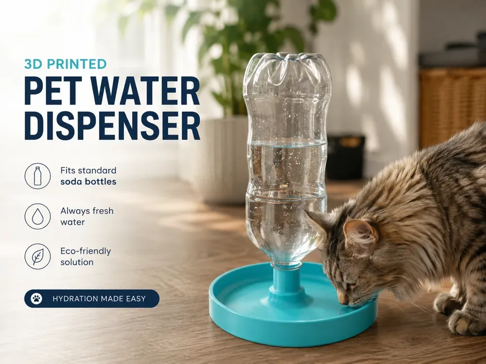 Dispensador automático de agua para mascotas: se adapta a botella estándar para impresión 3D, vista 1