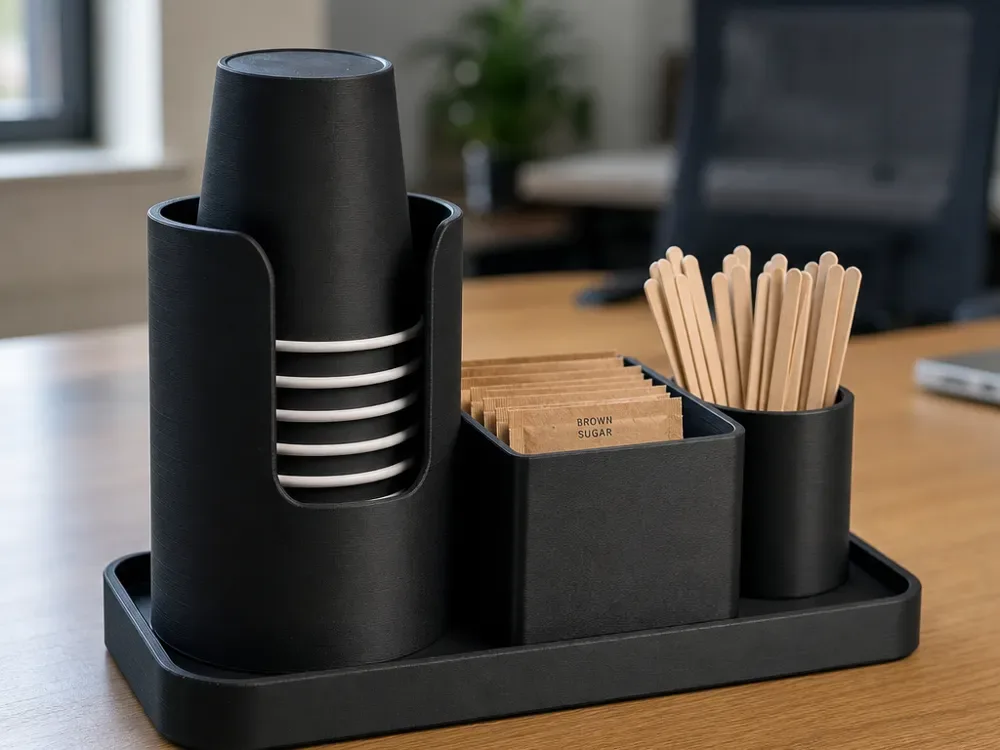 Organizador paramétrico de estaciones de café para impresión 3D, vista 1