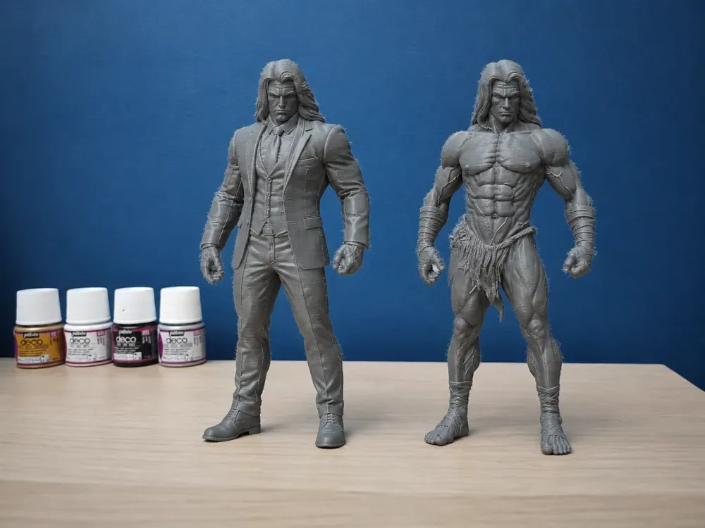 Bárbaro musculoso y personaje de traje, vista 2